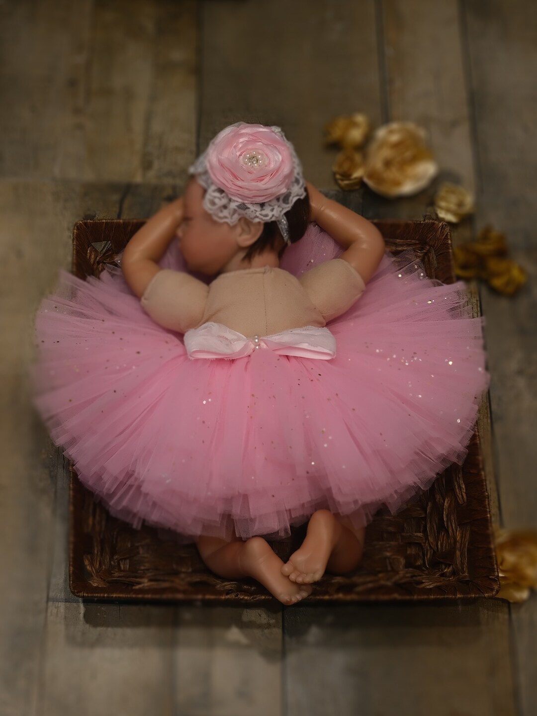 

TINY MINY ME Infant Girls Embellished Soft Netted Tutu Skirt With Floral Headband, Pink