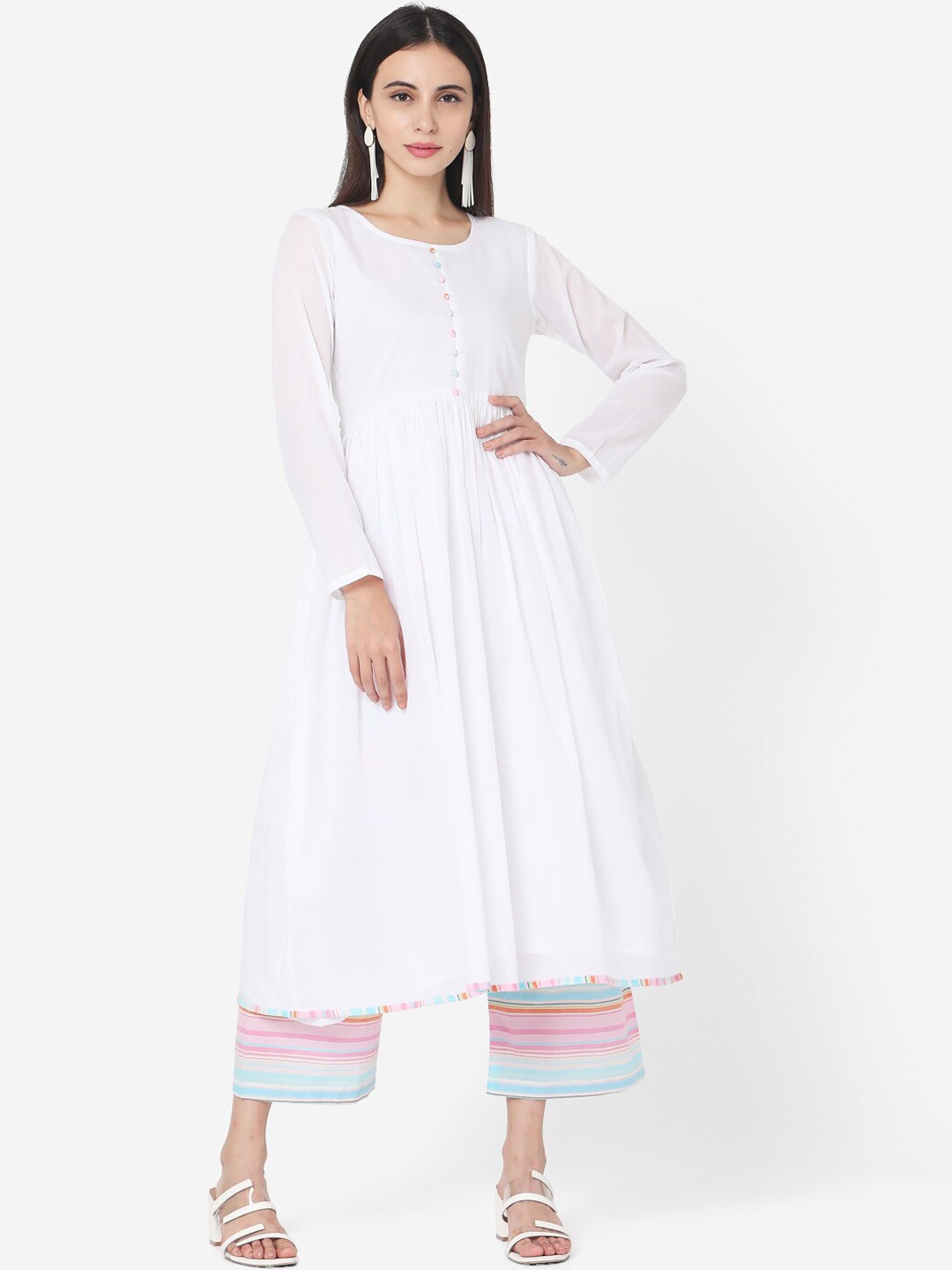 

Saanjh Empire Pure Cotton Kurta With Palazzos, White