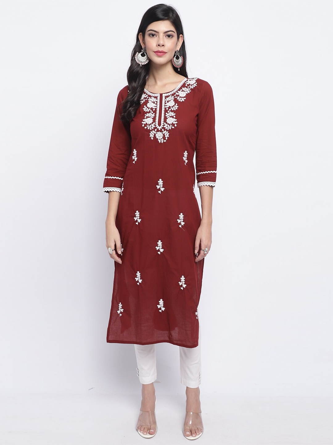 

Rajnandini Floral Embroidered Straight Pure Cotton Kurta, Maroon