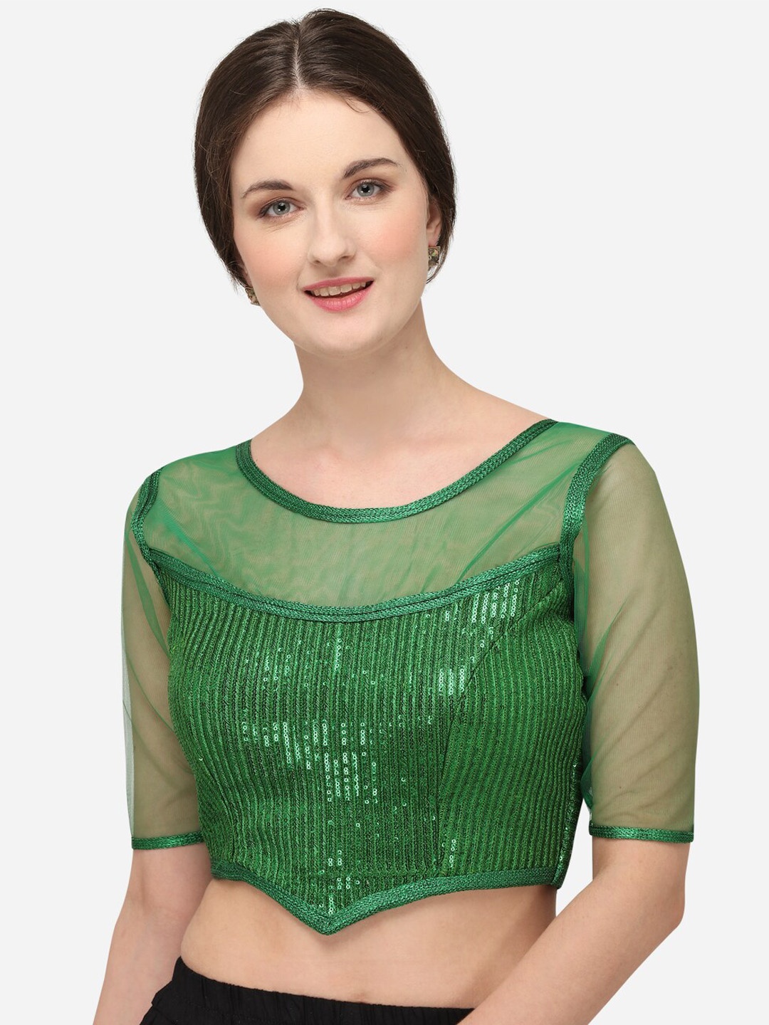 

Amrutam Fab Sequin Embellished Georgette Saree Blouse, Green