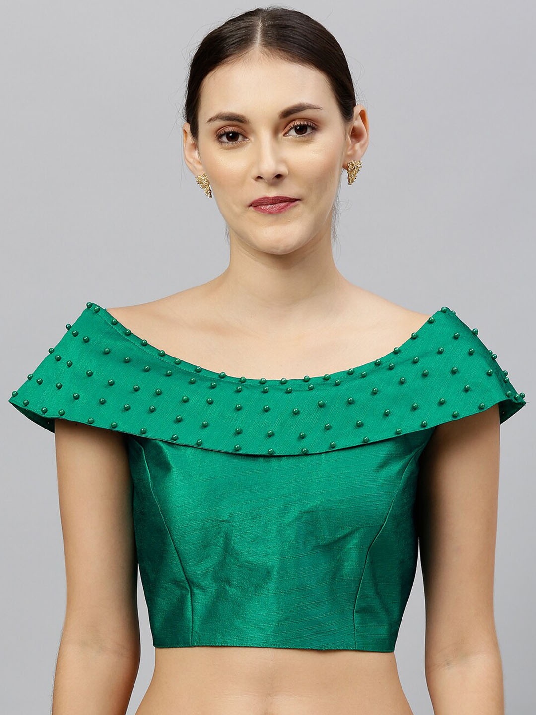 

Amrutam Fab Boat Neck Silk Saree Blouse, Green
