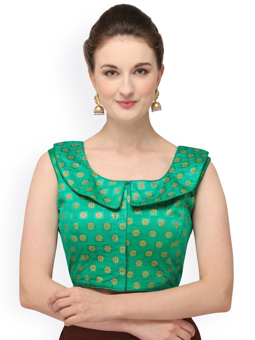 

Amrutam Fab Wove-Design Saree Blouse, Green