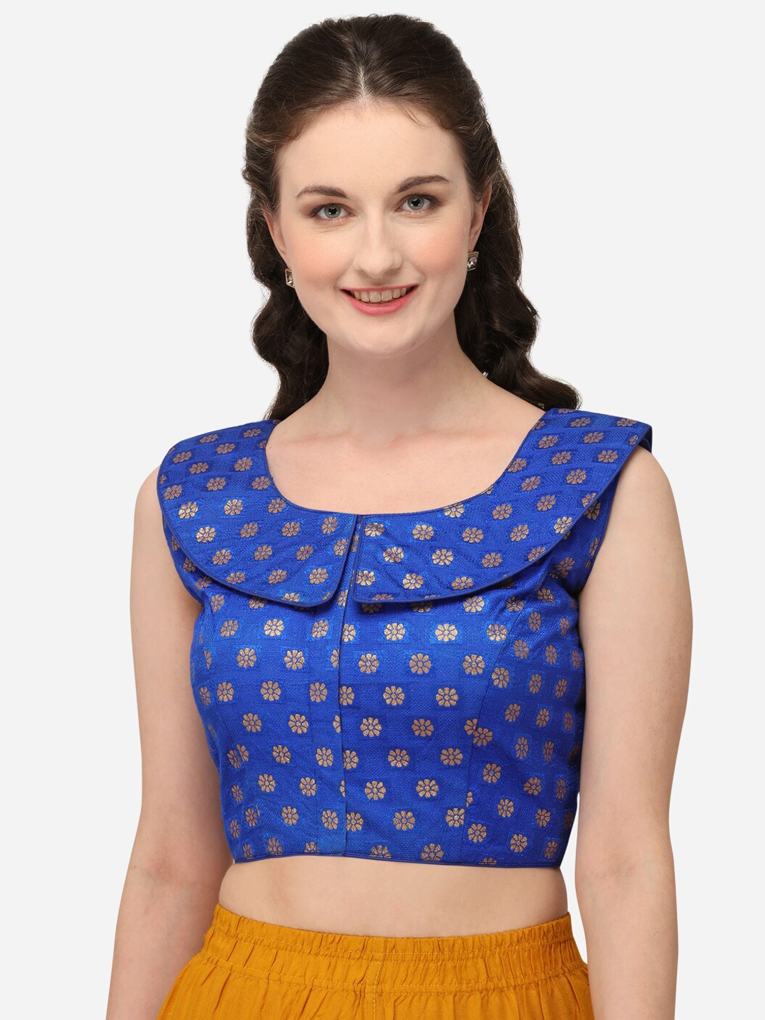 

Amrutam Fab Woven-Design Saree Blouse, Blue