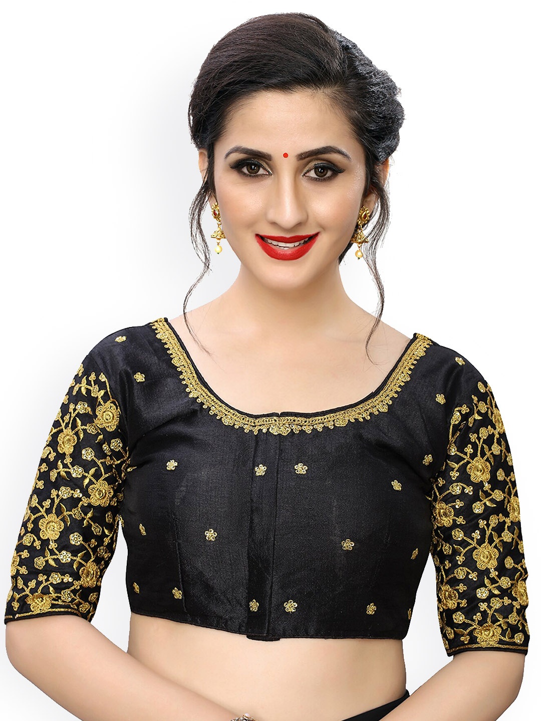 

Amrutam Fab Floral Embroidered Phantom Silk Saree Blouse, Black