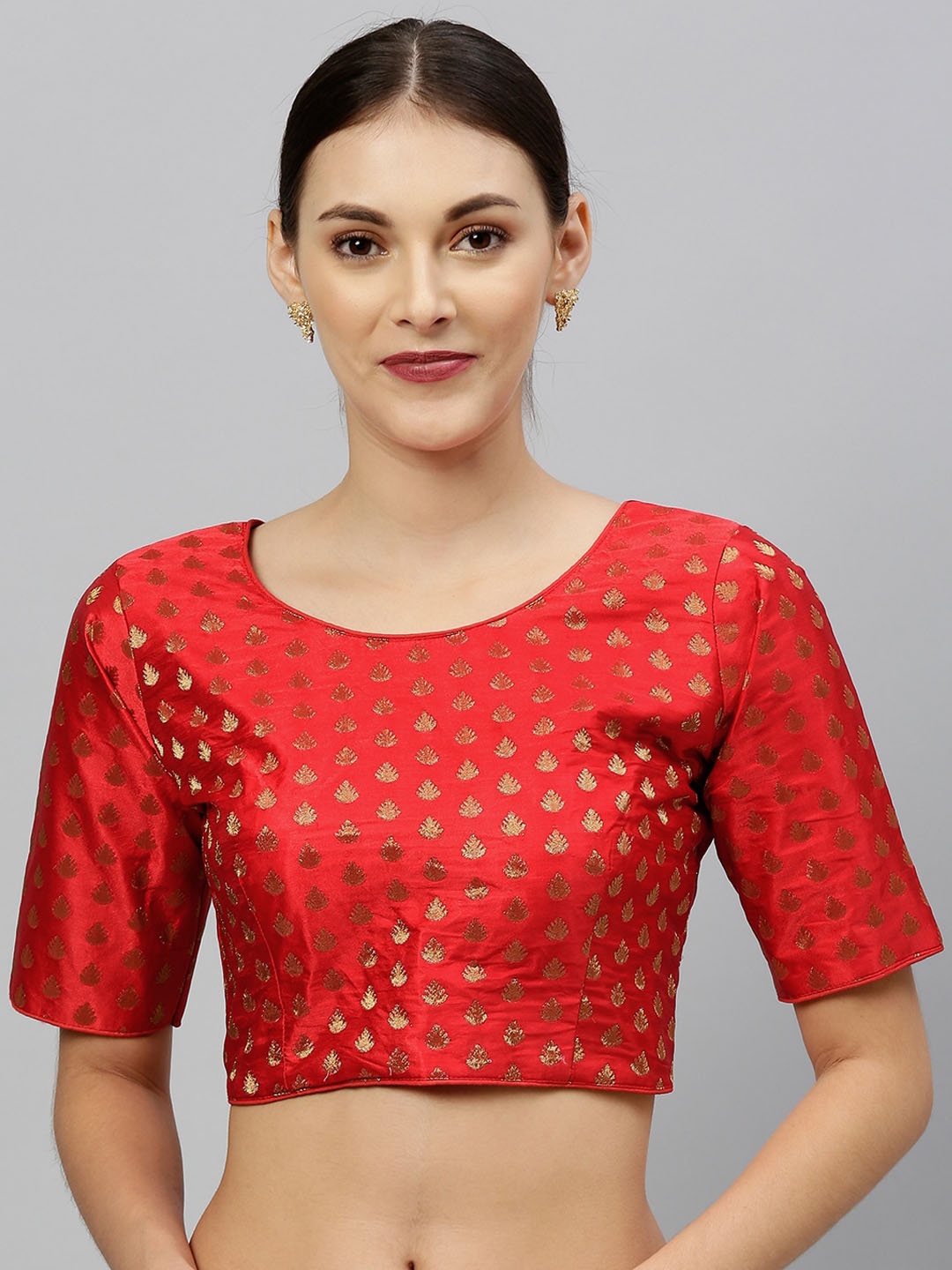 

Amrutam Fab Floral Woven-Design Saree Blouse, Red