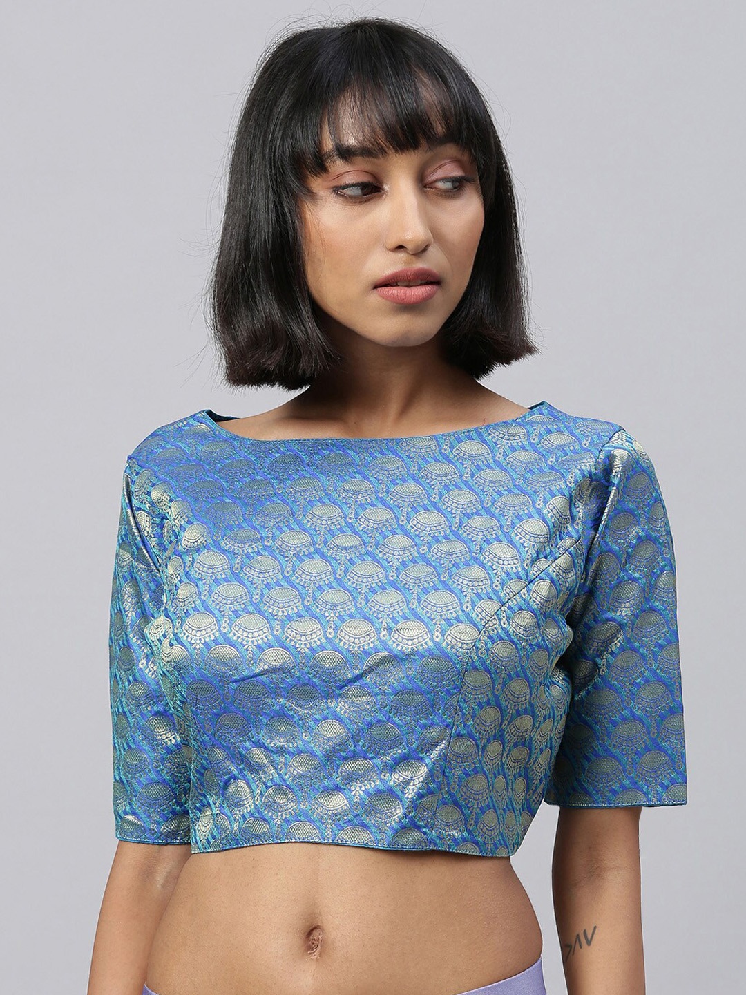 

Amrutam Fab Woven-Design Saree Blouse, Blue