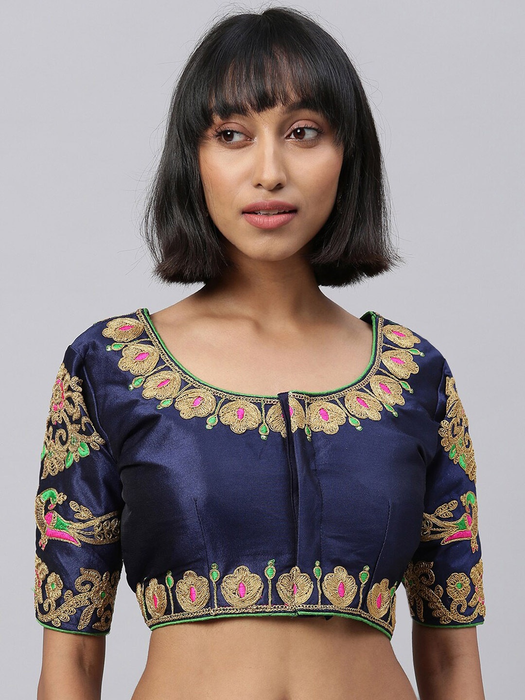 

Amrutam Fab Embroidered Phantom Silk Saree Blouse, Navy blue