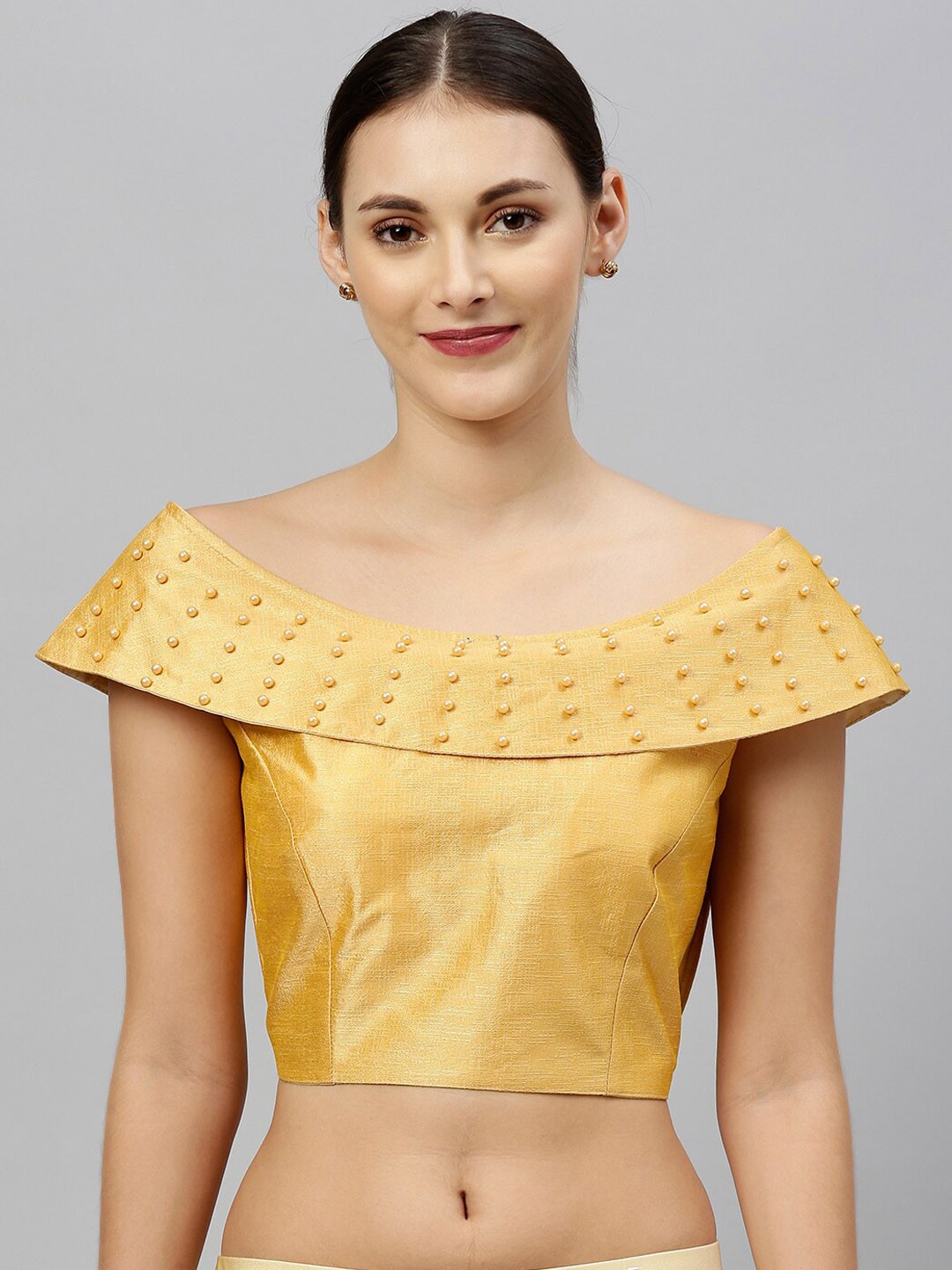 

Amrutam Fab Boat Neck Silk Saree Blouse, Beige