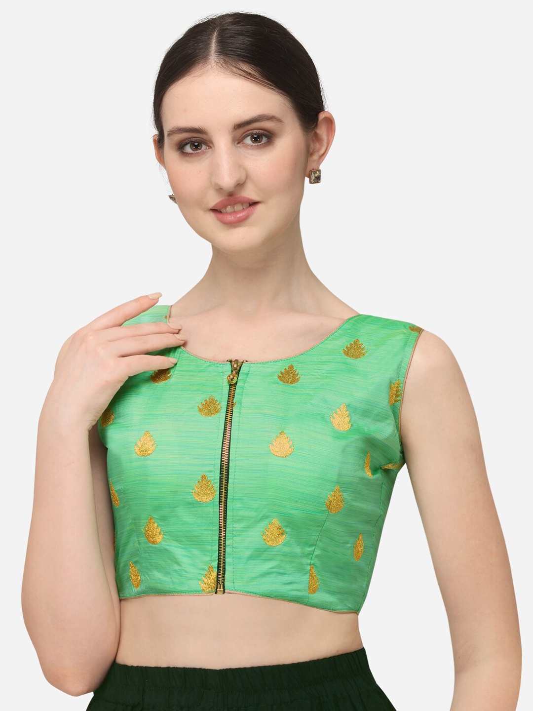 

Amrutam Fab Floral Woven Design Saree Blouse, Green