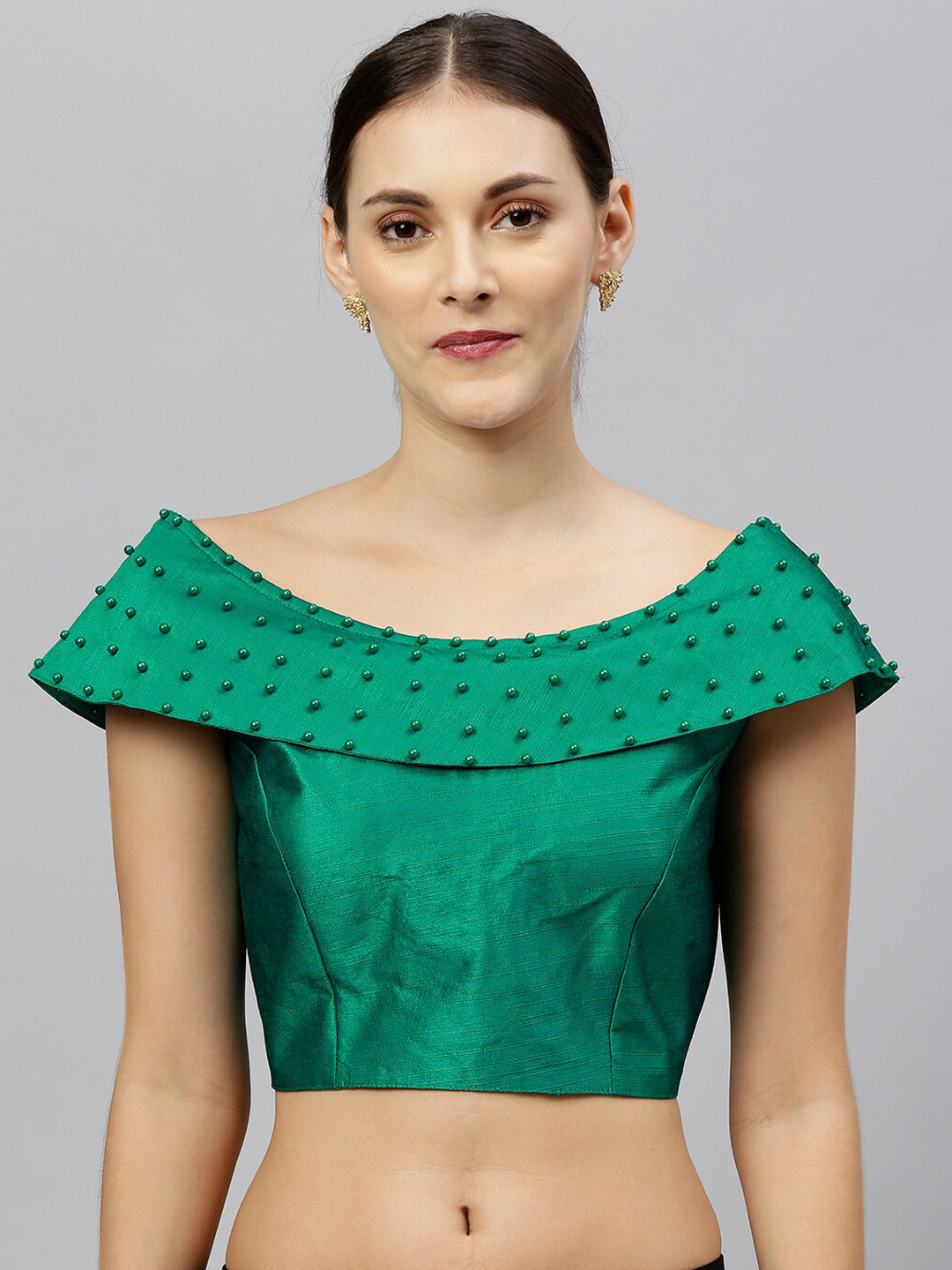 

Amrutam Fab Boat Neck Silk Saree Blouse, Green