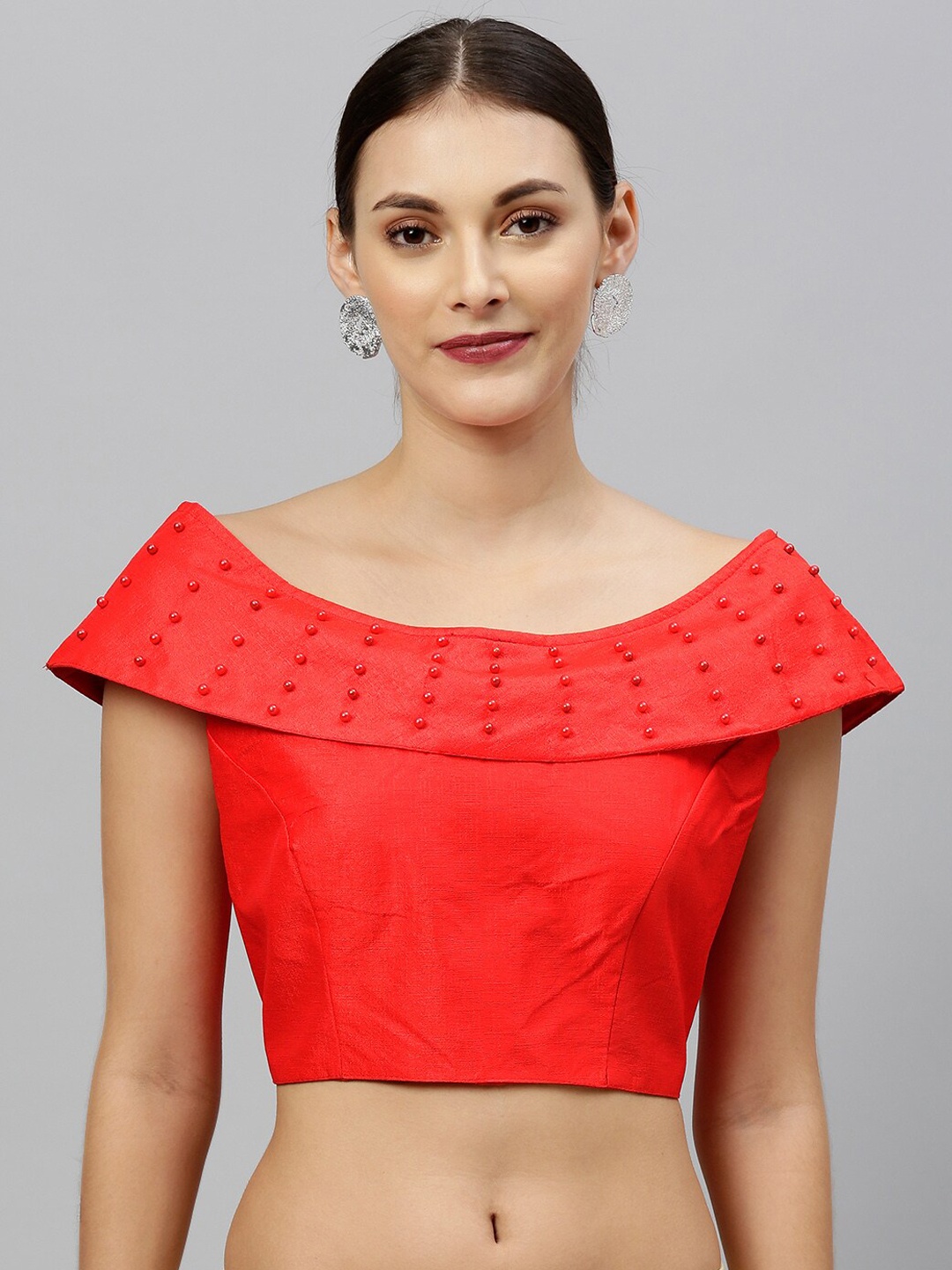 

Amrutam Fab Boat Neck Silk Saree Blouse, Red