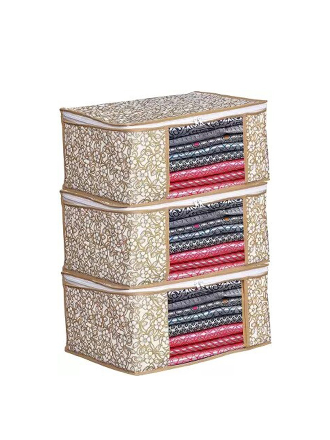 

Perpetual Brown 3 Pieces Non- Woven Saree Organiser With Transparent Window