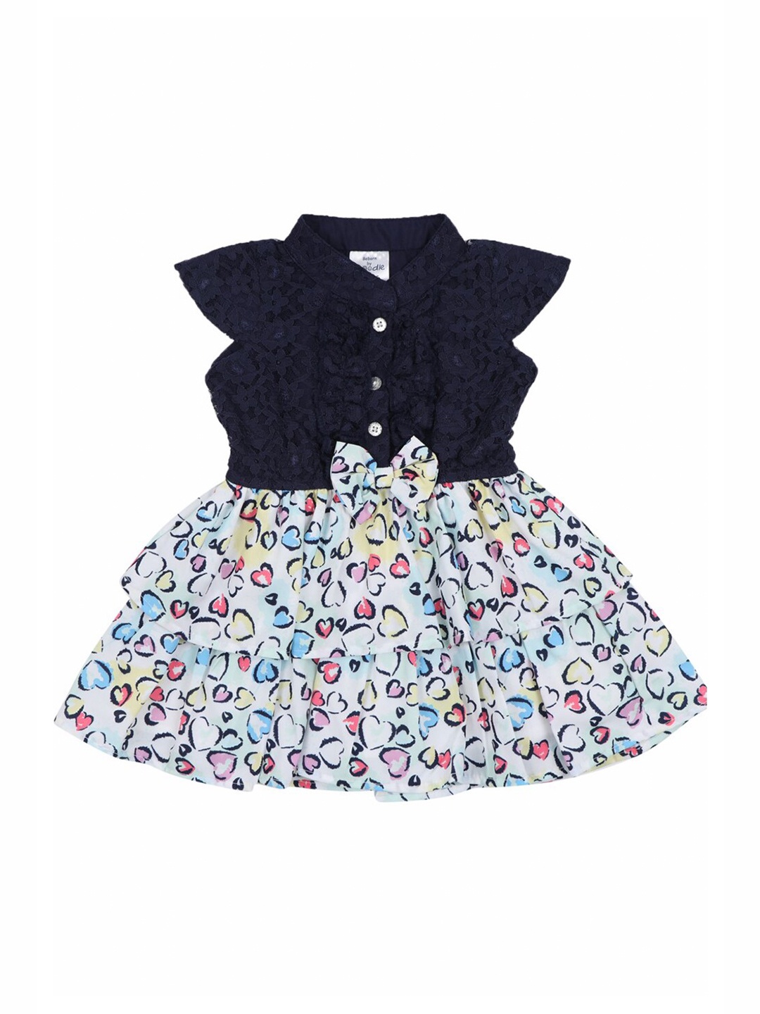 

Doodle Girls Self Designed Satin Casual Fit & Flare Dress, Navy blue