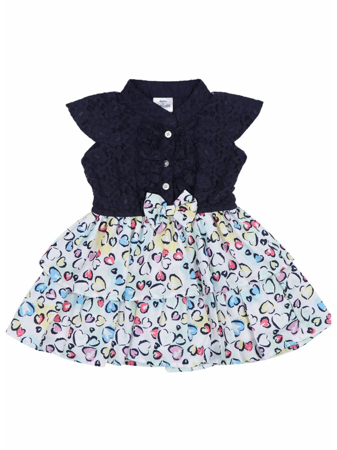 

Doodle Girls Printed Satin Layered Fit & Flare Dress, White