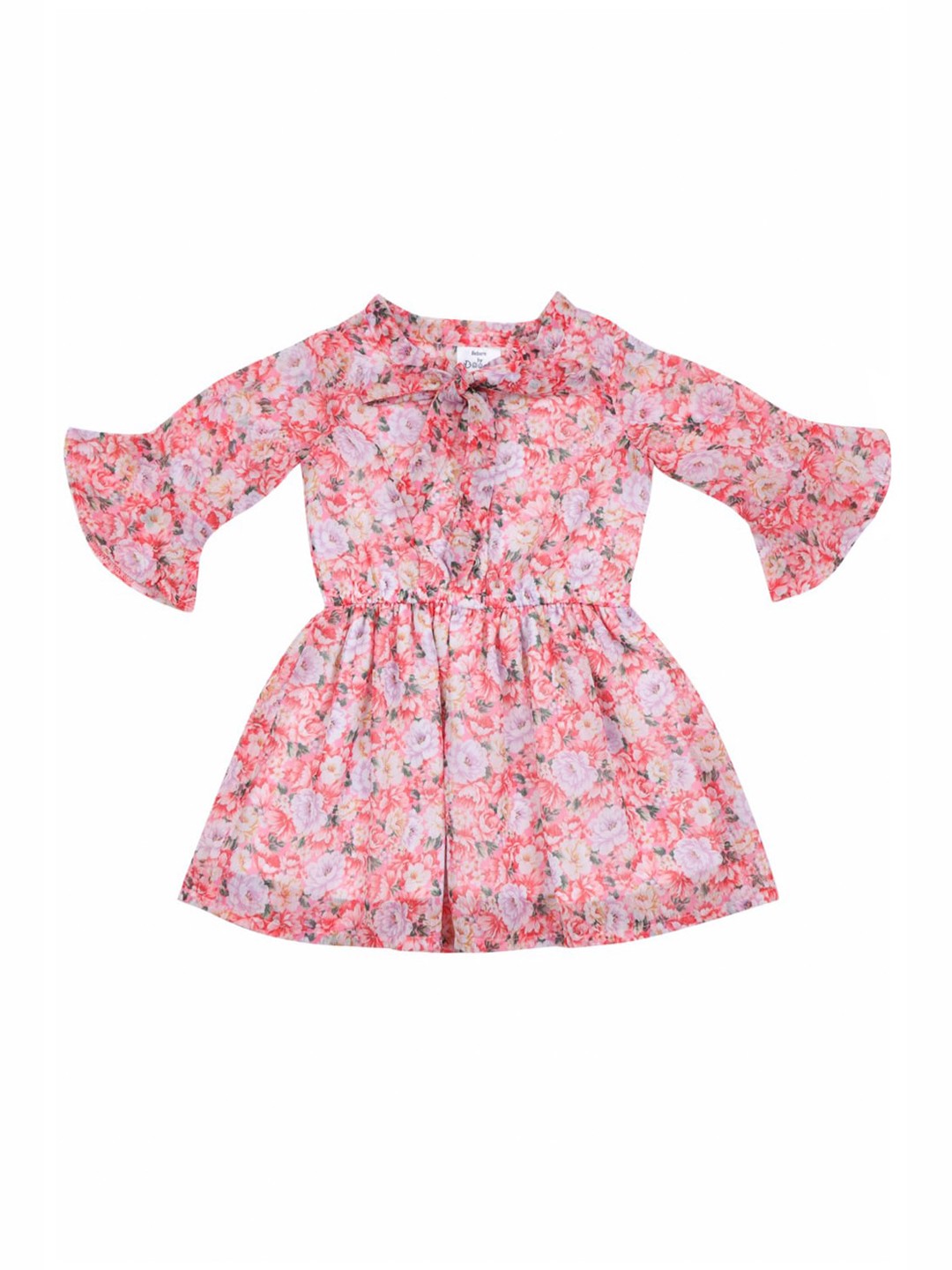 

Doodle Girls Floral Printed Bell Sleeves Fit & Flare Dress, Pink