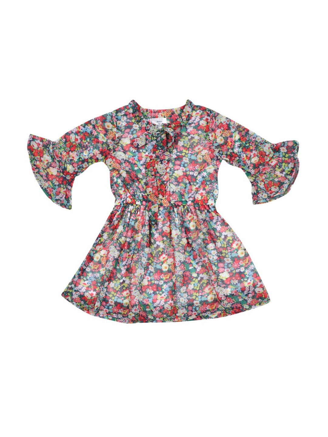 

Doodle Girls Floral Print Bell Sleeve Chiffon Fit & Flare Dress, Green