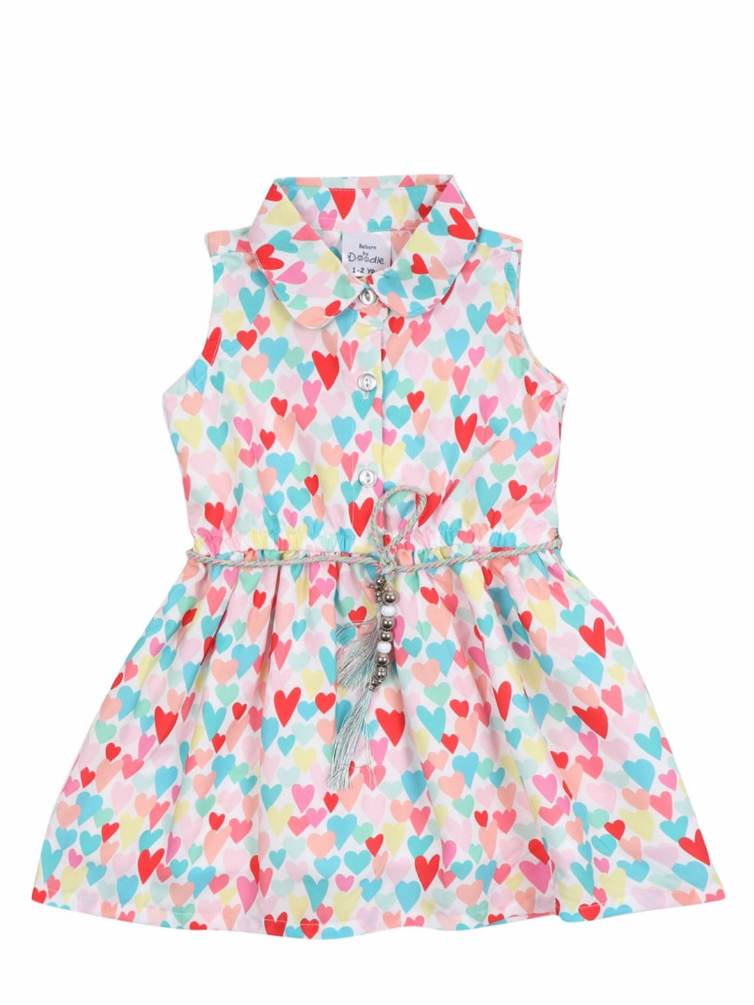 

Doodle Girls All Over Heart Print Shirt Style Frock, White