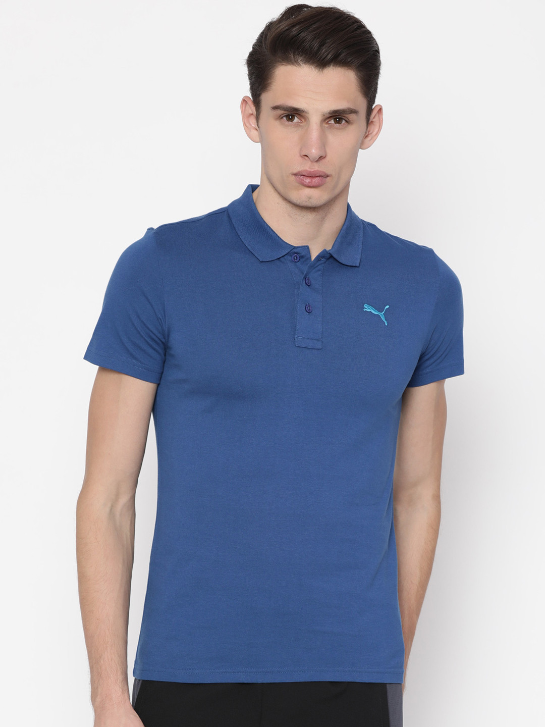

Puma Men Blue Solid Polo Collar ESS Jersey Polo T-shirt