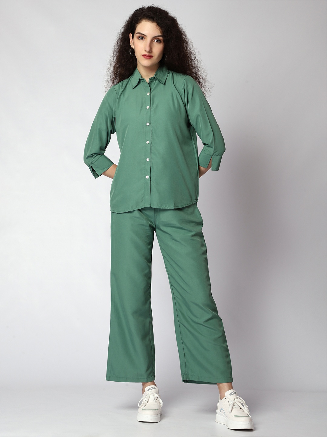 

Urban Komfort Spread Collar Shirt & Palazzos Co-Ord Set, Sea green