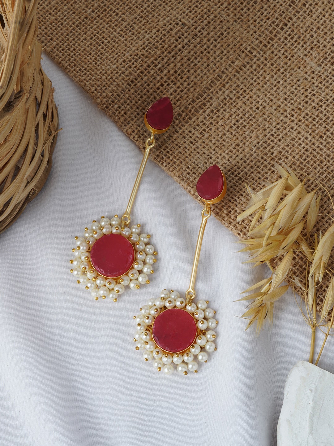 

TEEJH Gold-Plated Contemporary Drop Earrings