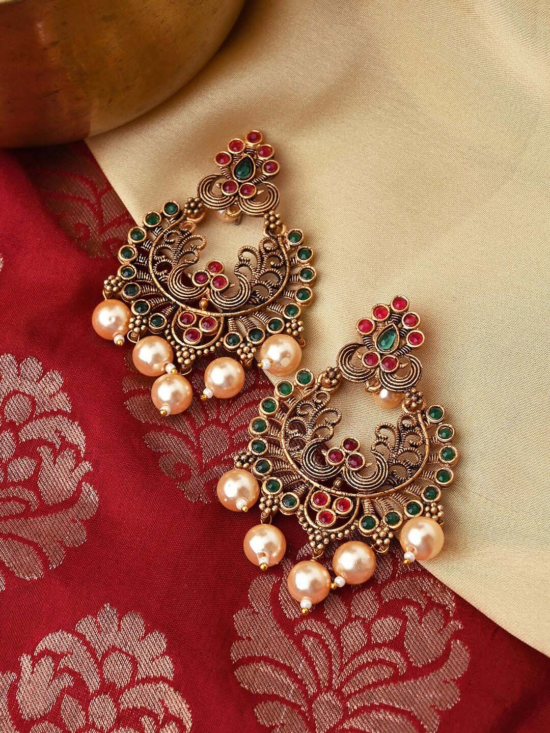 

TEEJH Gold-Plated Contemporary Chandbalis