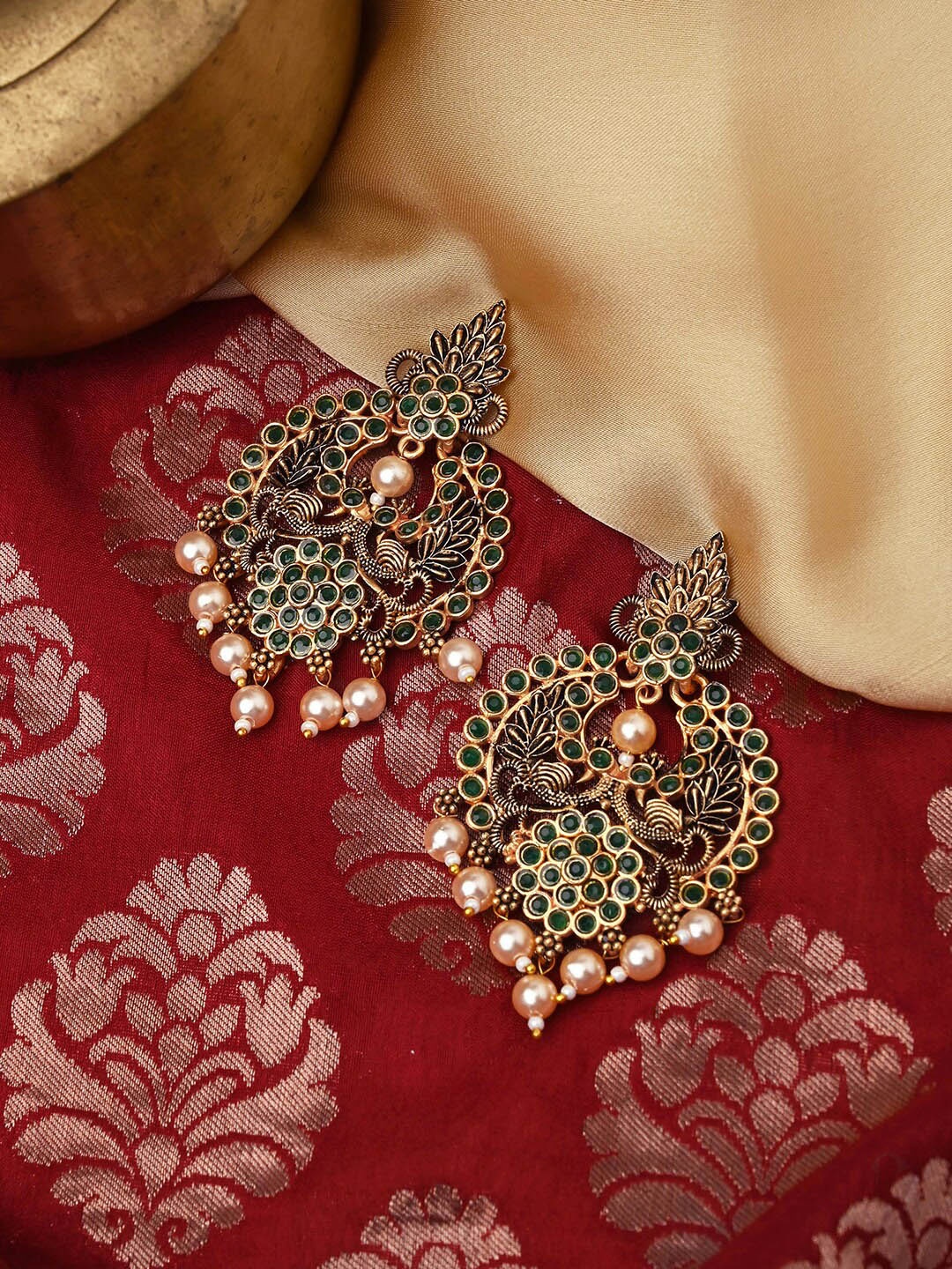 

TEEJH Gold-Plated Contemporary Chandbali Earrings
