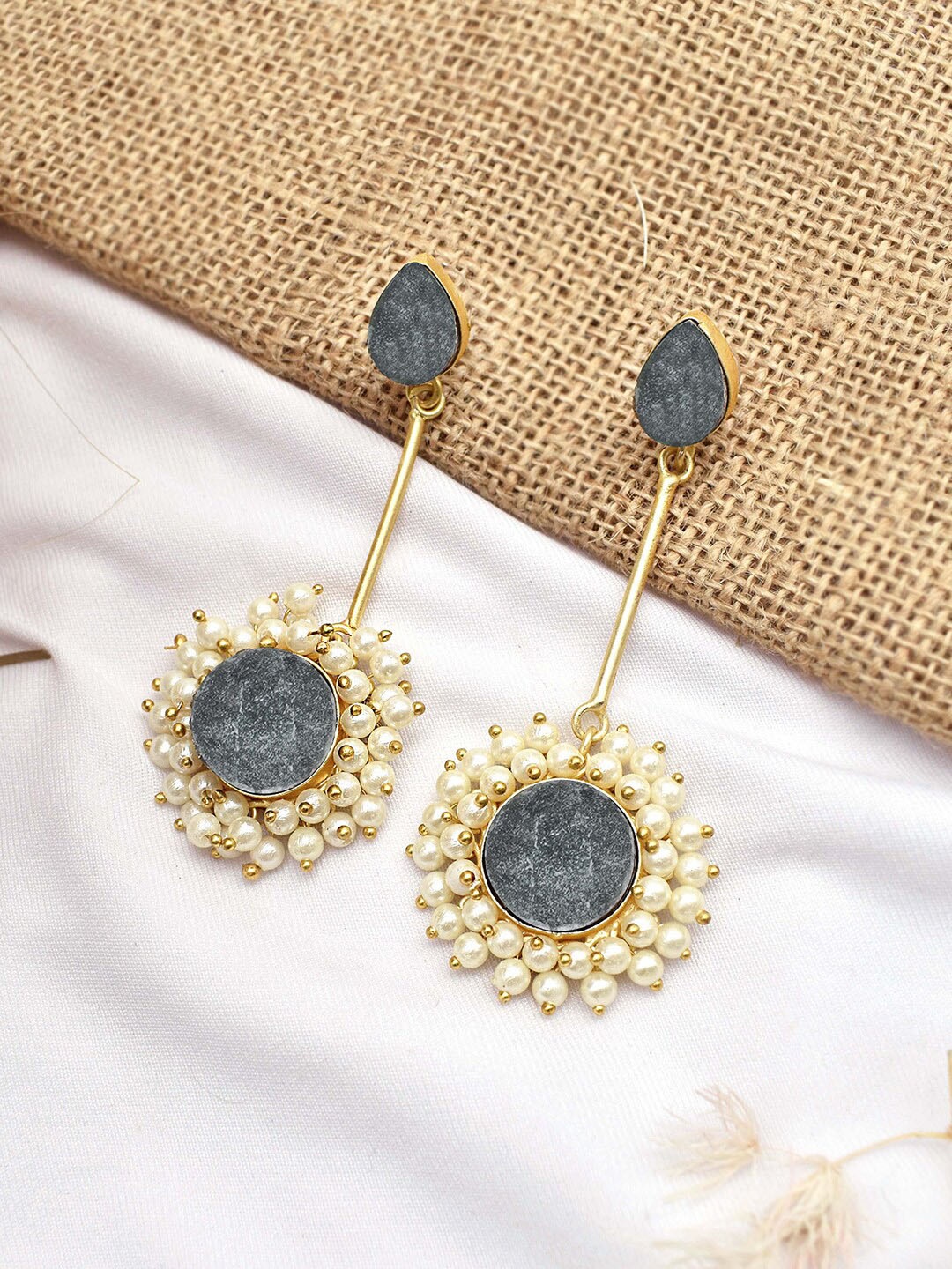 

TEEJH Gold-Plated Contemporary Drop Earrings