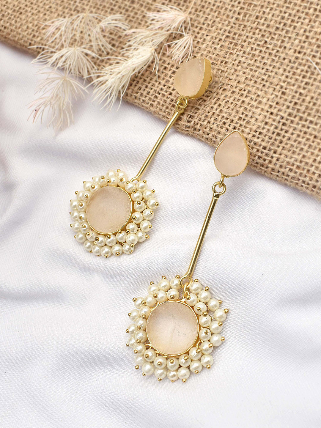 

TEEJH Gold-Plated Contemporary Drop Earrings
