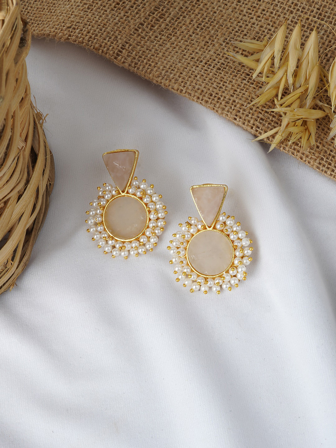 

TEEJH Gold Plated Beaded Contemporary Drop Earrings