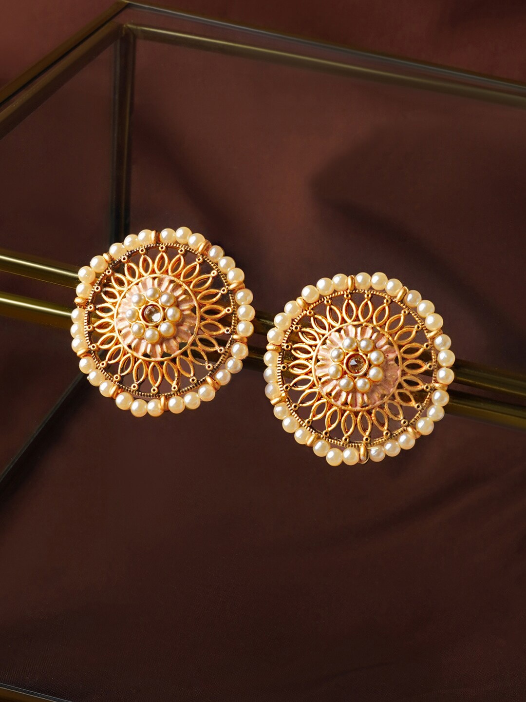 

TEEJH Gold-Toned Contemporary Studs Earrings