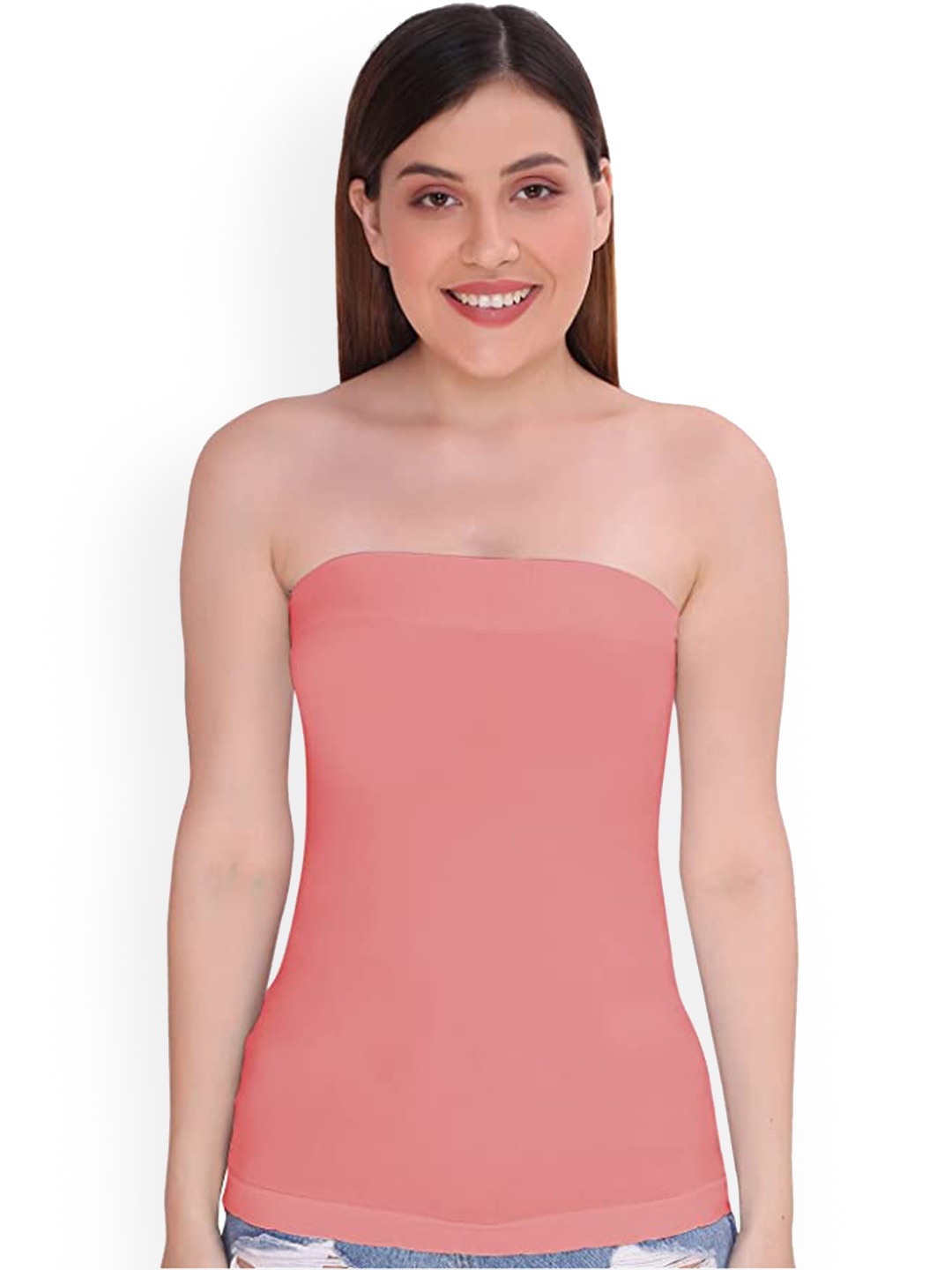 

PLUMBURY Strapless Tube Non Padded Camisole, Peach