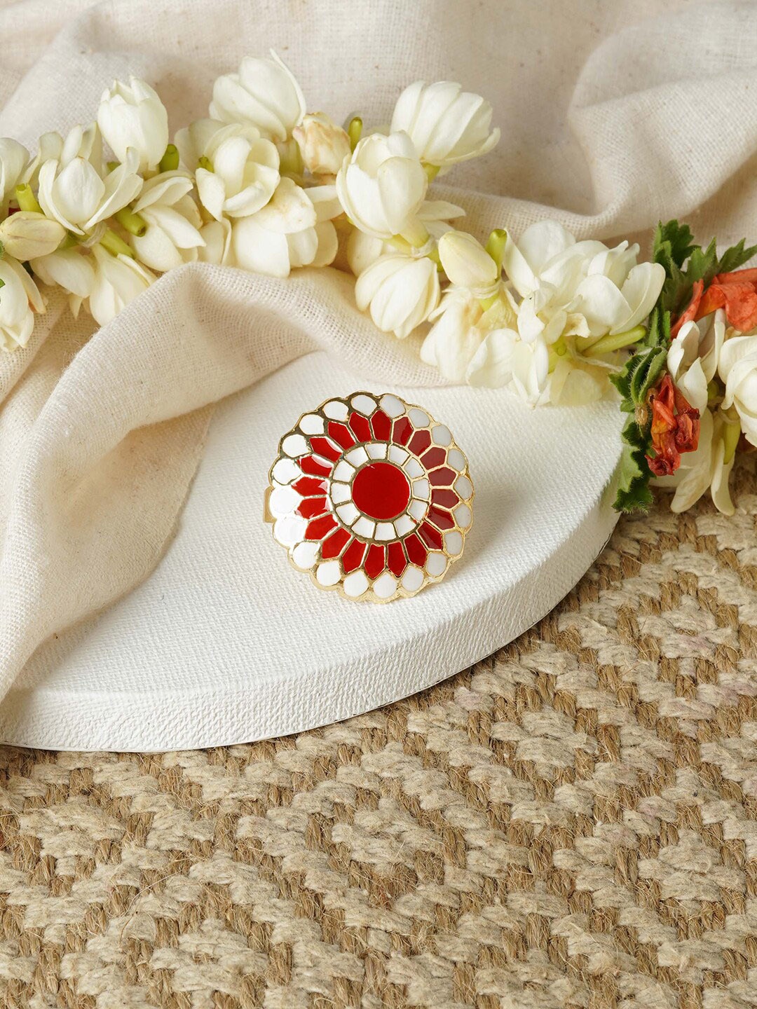 

TEEJH Gold-Plated Enamelled Adjustable Finger Ring