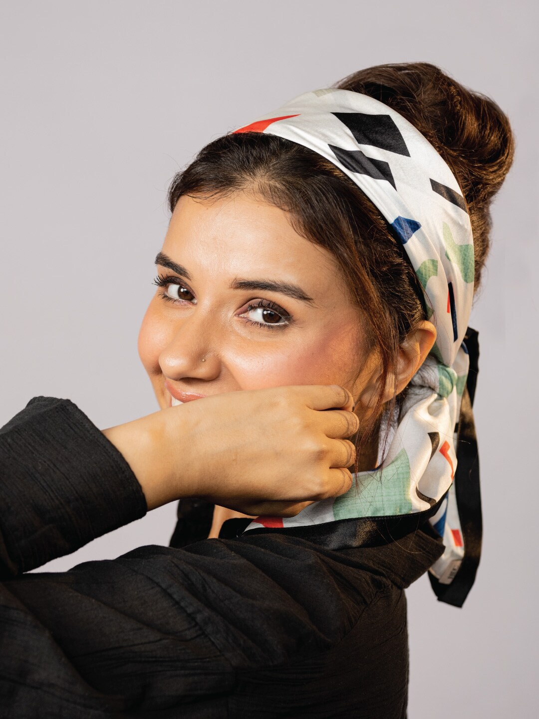 

HAIR DRAMA COMPANY Abstract Printed Bandana Head Scarf, White