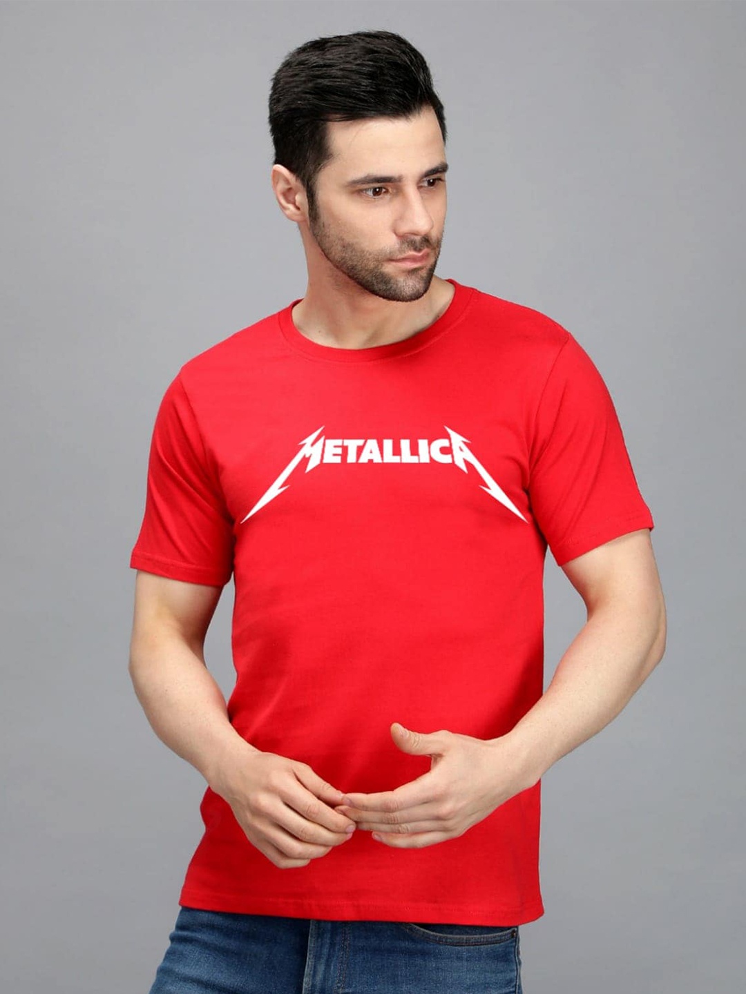 

TRENDY RABBIT Typography Printed Cotton T-shirt, Red