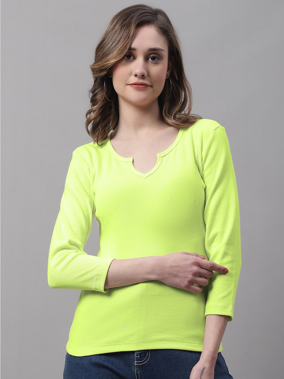 

FBAR V-Neck Ribbed Cotton Top, Green