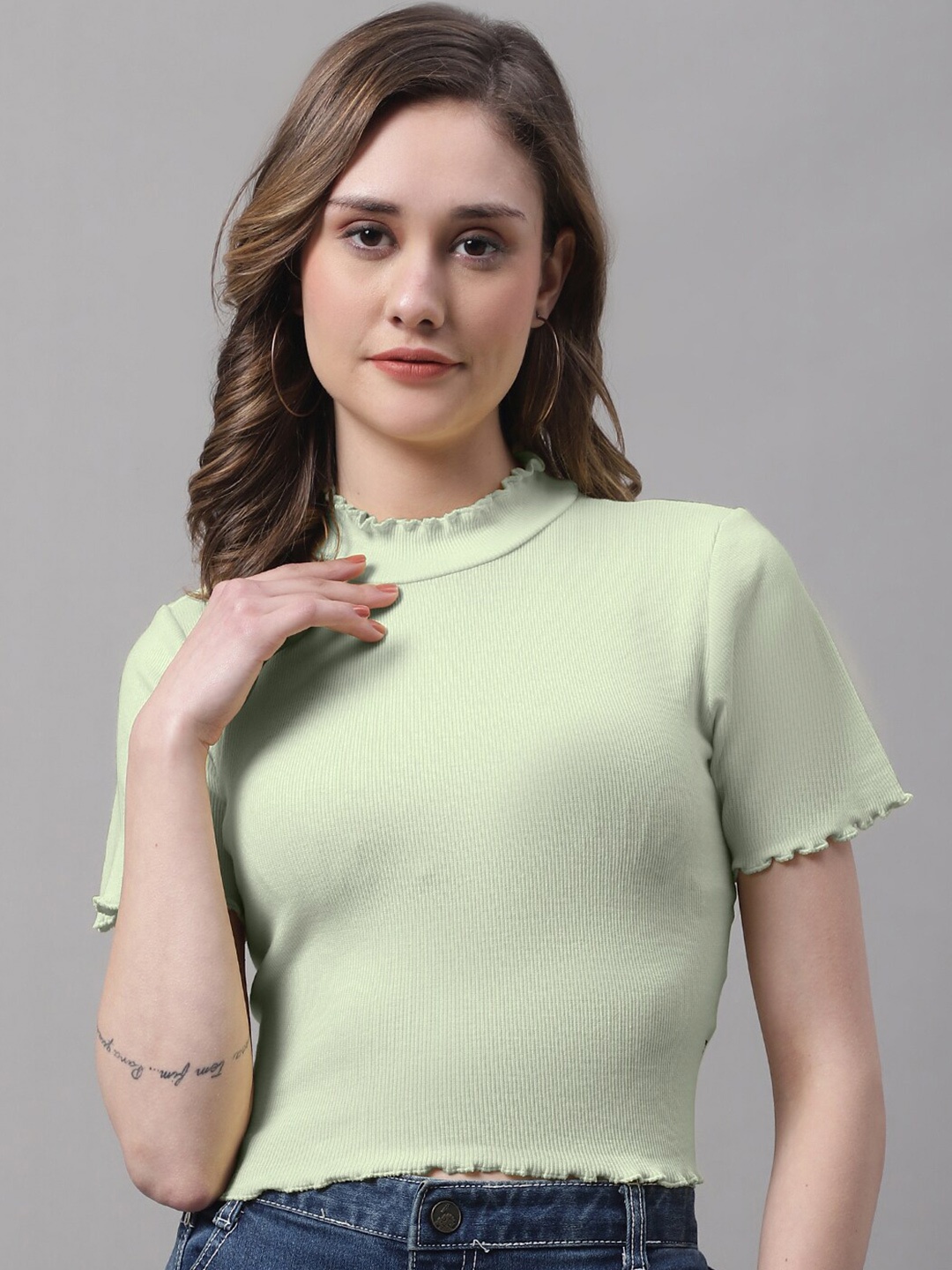 

FBAR High Neck Cotton Fitted Top, Sea green