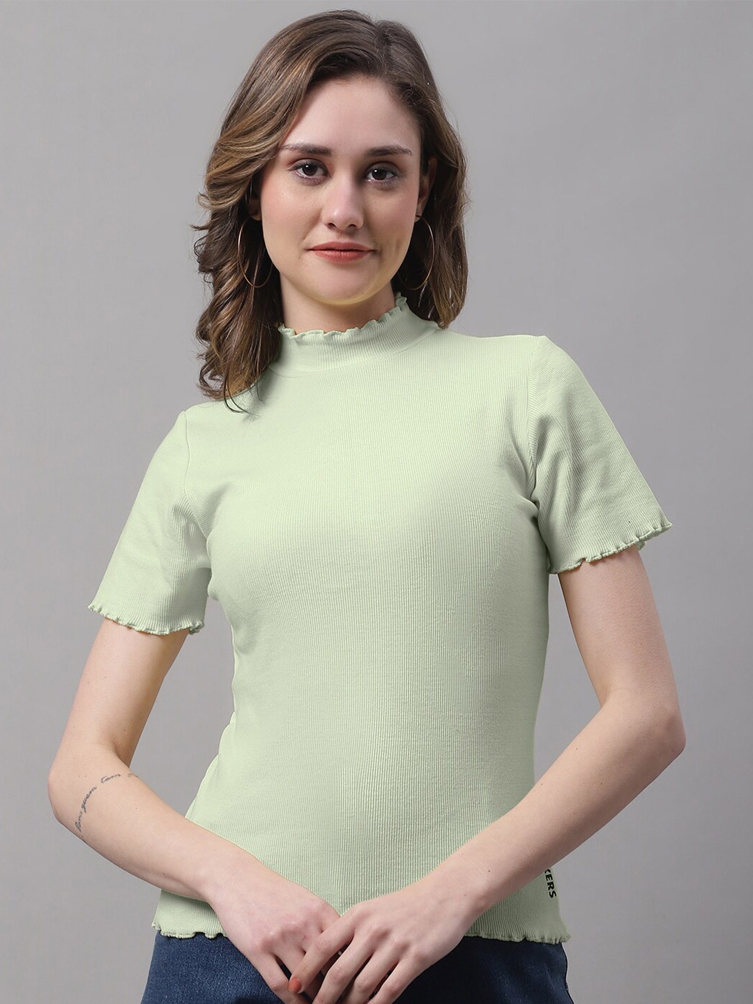 

FBAR High Neck Cotton Fitted Top, Sea green