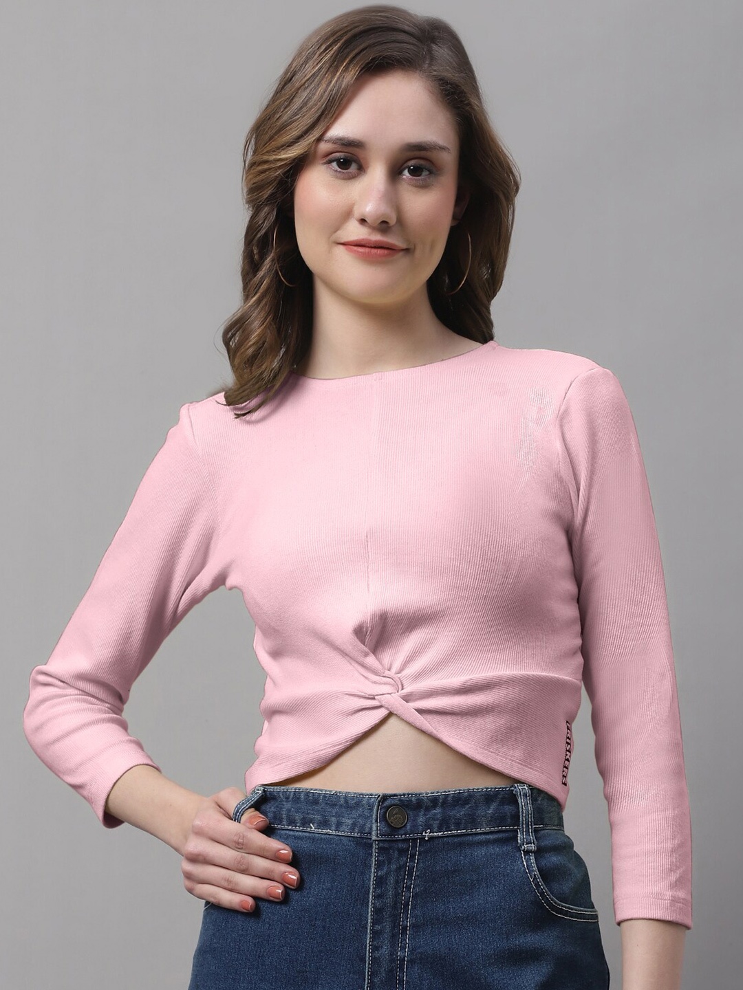 

FBAR Long Sleeves Cotton Crop Fitted Top, Pink