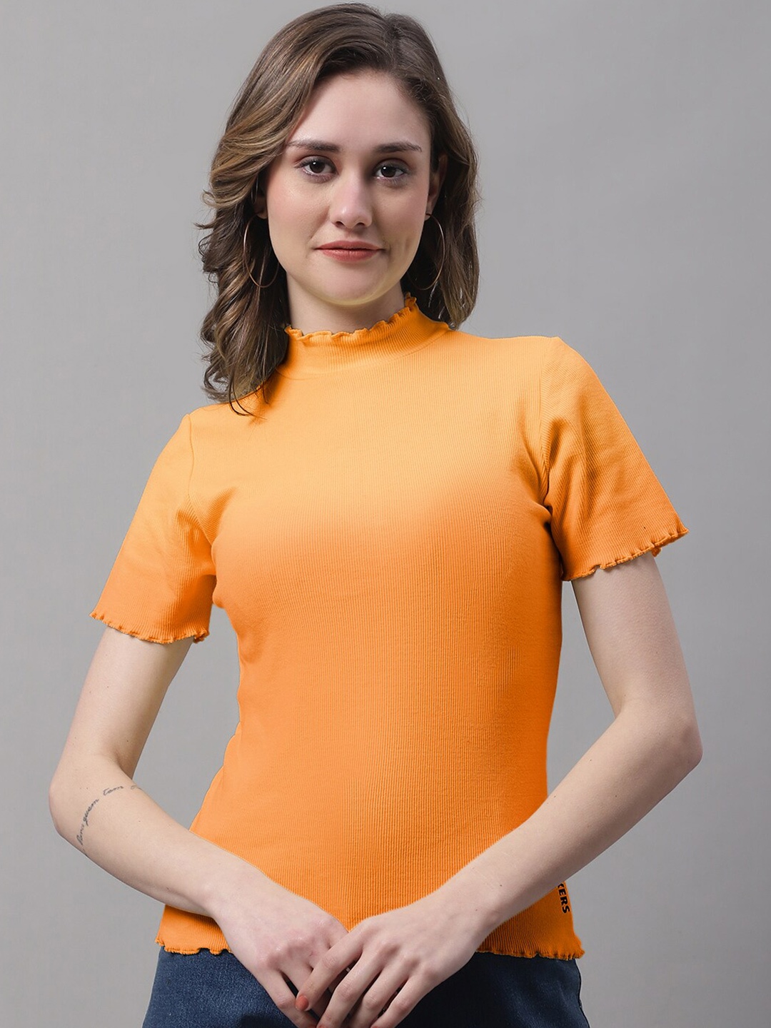 

FBAR High Neck Ribbed Cotton Top, Orange