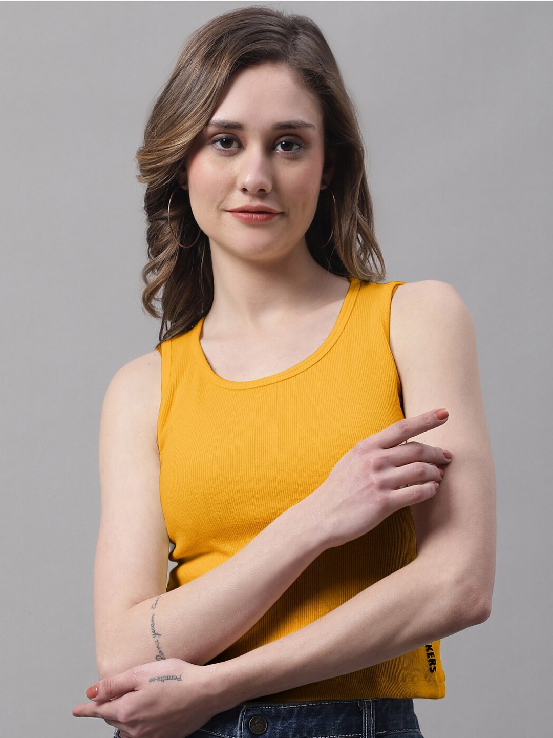 

FBAR Round Neck Cotton Tank Top, Mustard