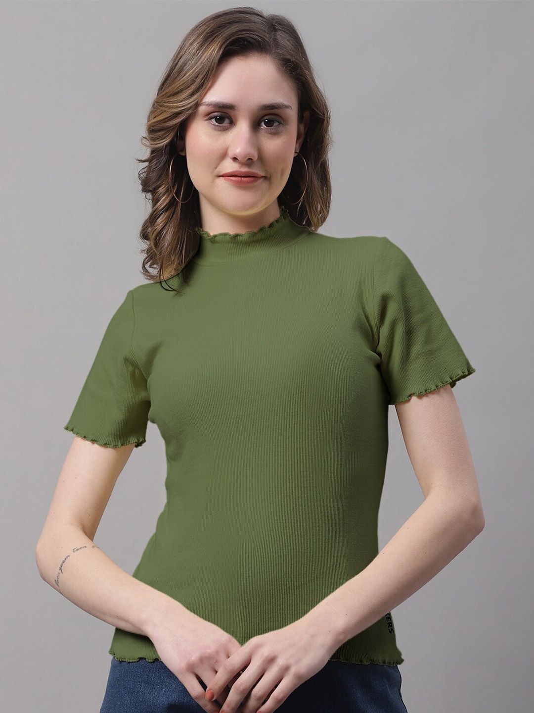 

FBAR High Neck Fitted Cotton Top, Olive