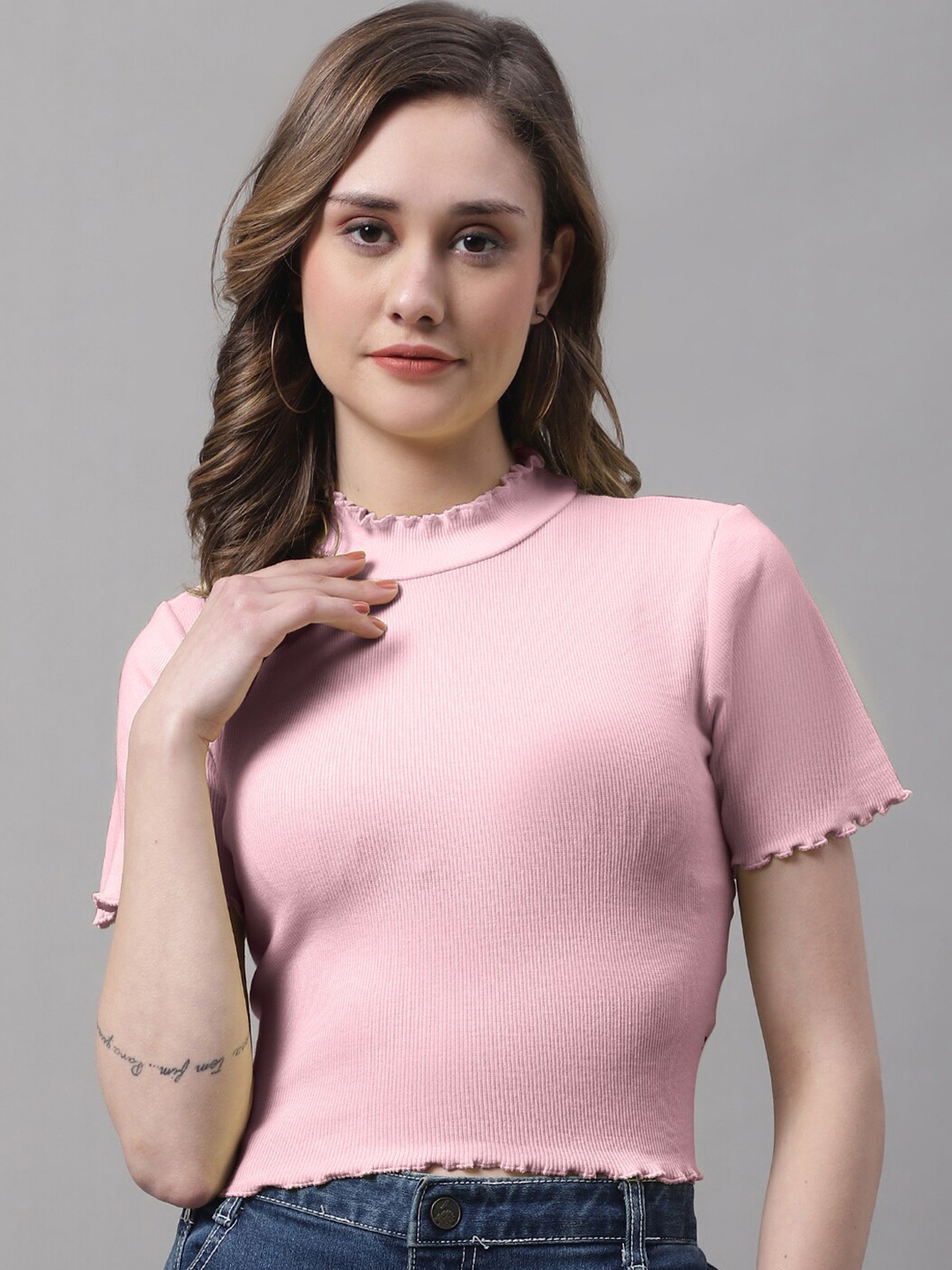 

FBAR High Neck Bio Wash Skin Friendly Cotton Regular Top, Pink