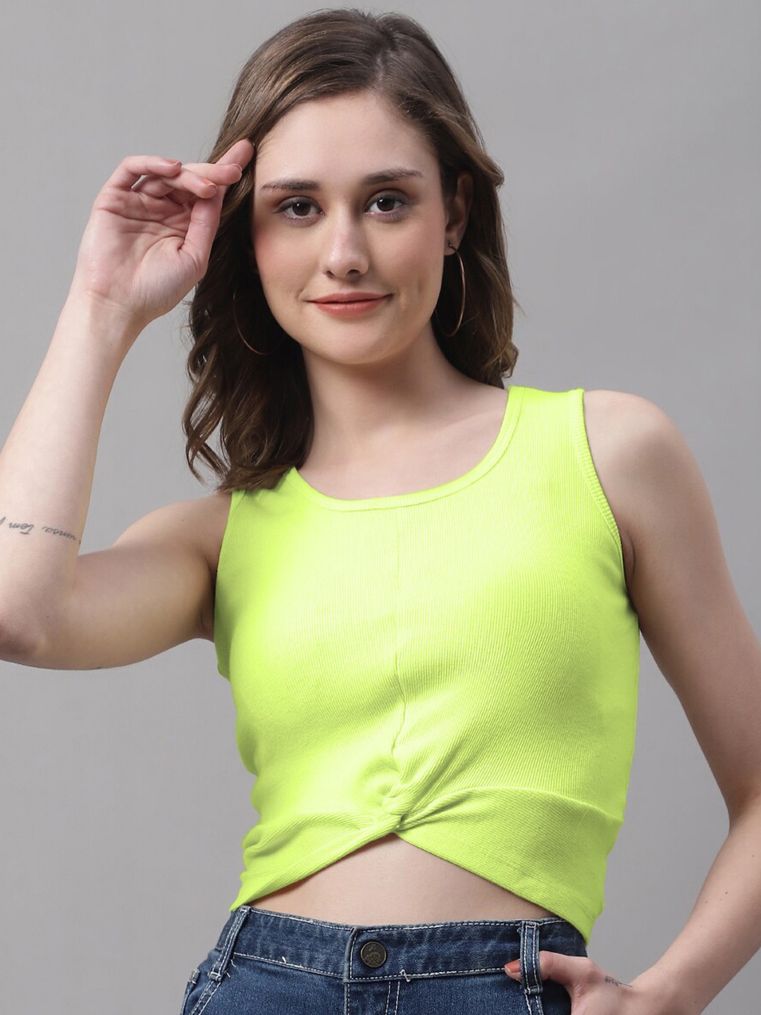 

FBAR Twisted Bio Wash Skin Friendly Cotton Crop Tank Top, Lime green