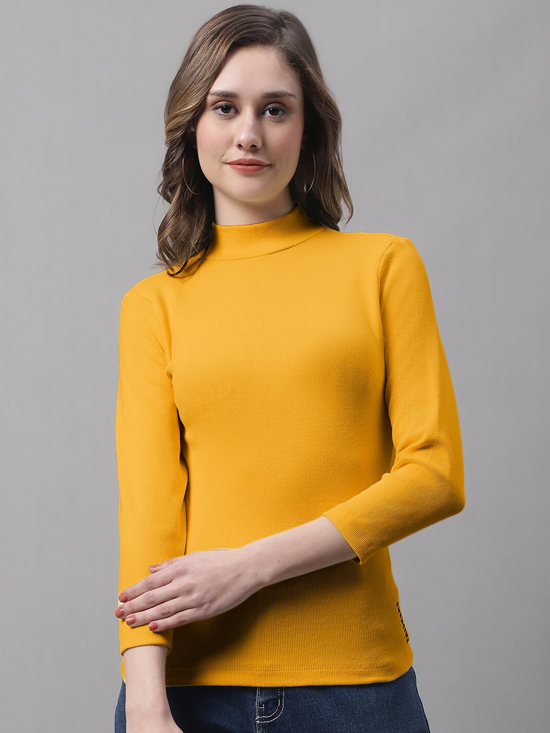 

FBAR High Neck Bio Wash Skin Friendly Cotton Regular Top, Mustard