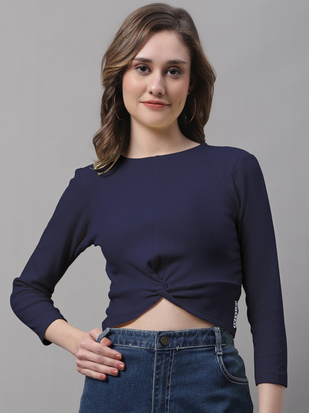 

FBAR Ribbed Knotted Crop Top, Navy blue