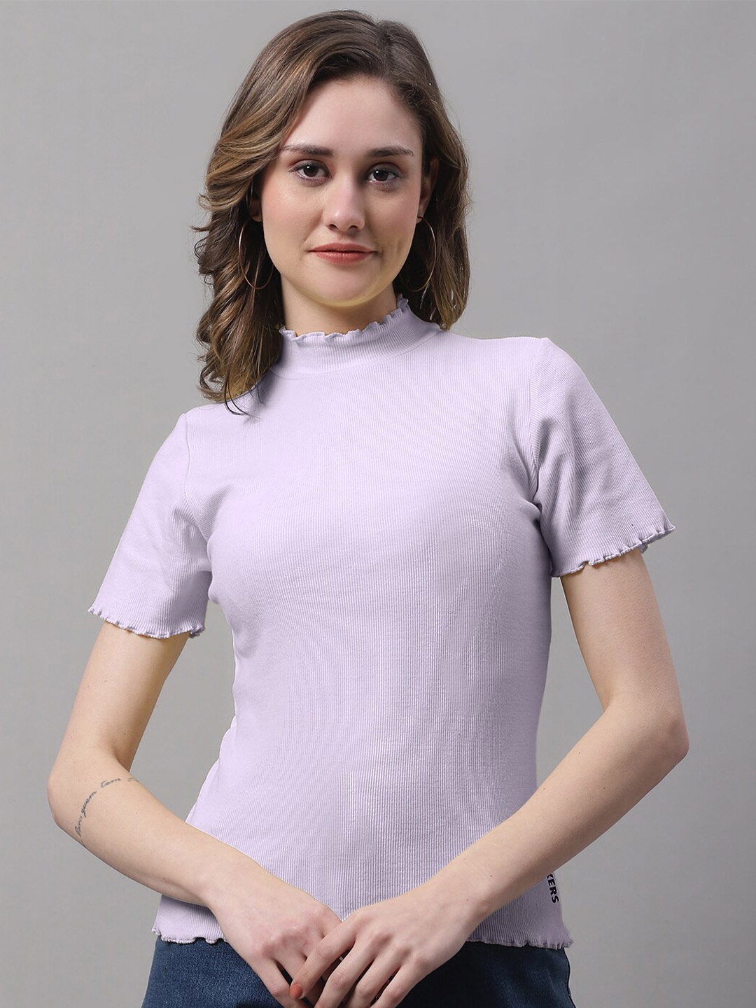 

FBAR High Neck Cotton Regular Top, Lavender