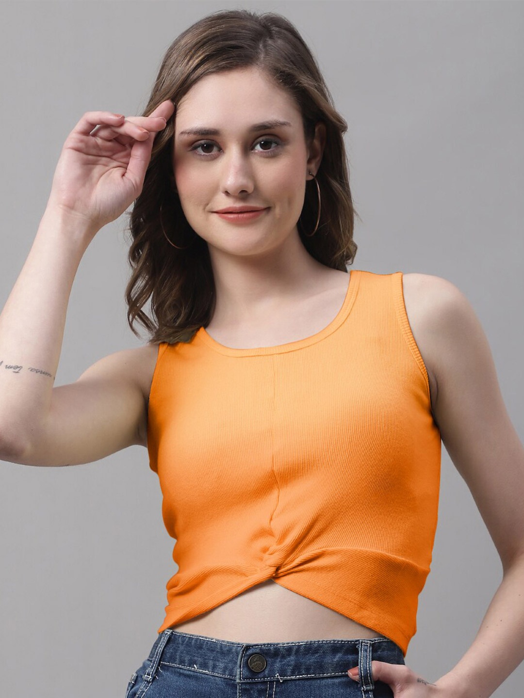 

FBAR Twisted Cotton Crop Regular Top, Orange
