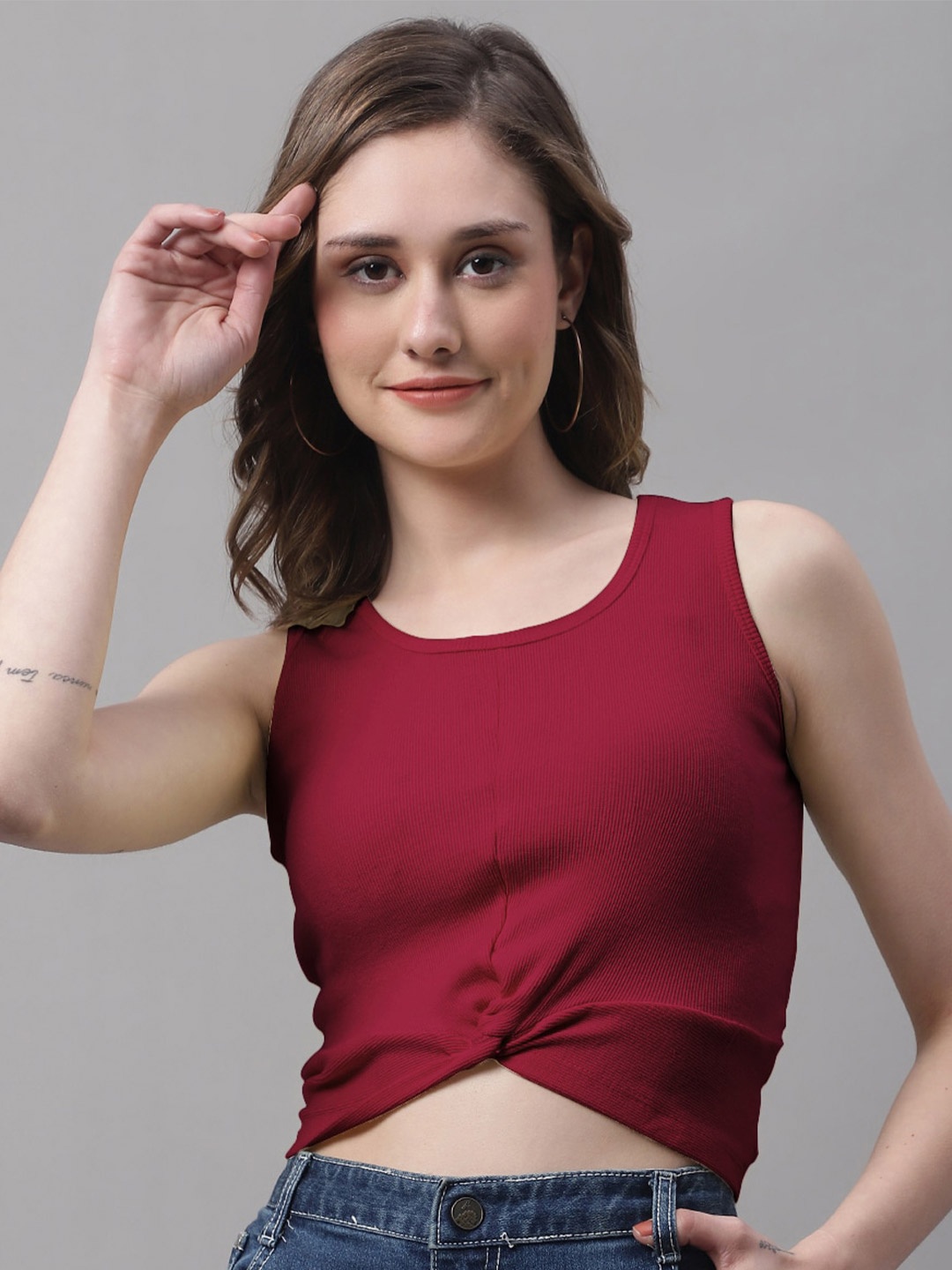 

FBAR Twisted Cotton Crop Tank Top, Maroon