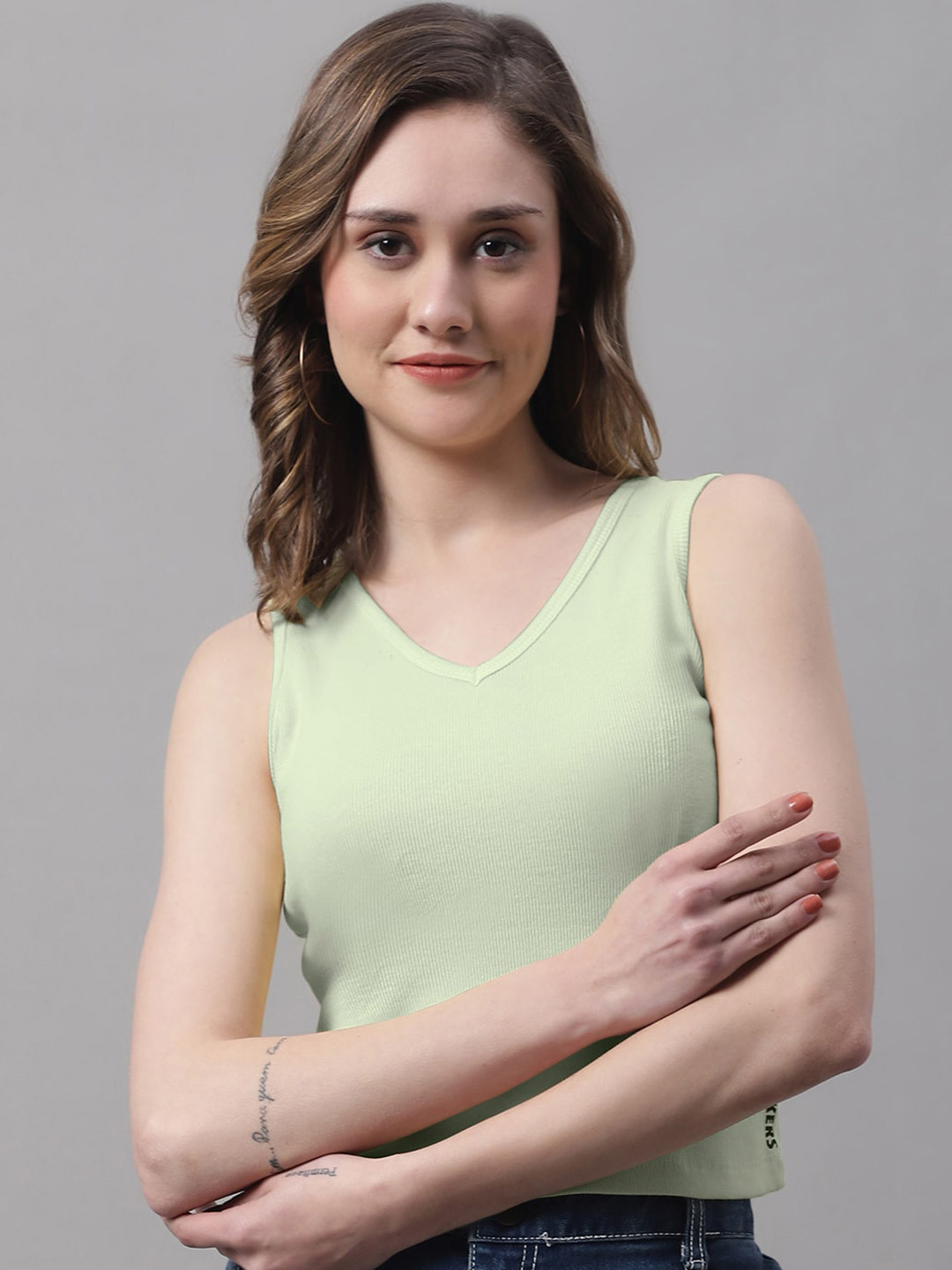 

FBAR V-Neck Sleeveless Cotton Crop Top, Sea green
