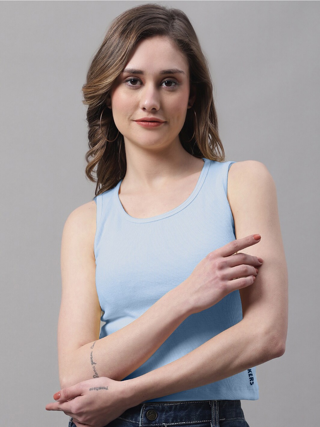 

FBAR Round Neck Cotton Tank Top, Turquoise blue